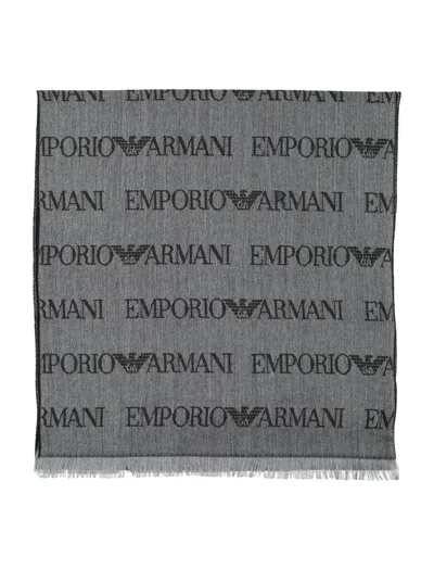 Emporio Armani Fringed Edges Reversible Scarf Design In Grigio