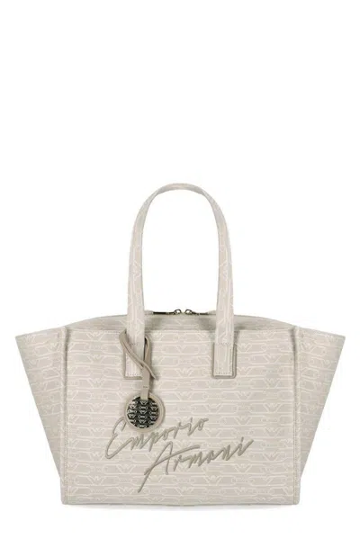 Emporio Armani All-over Monogram Medium Shopper Bag In Brown