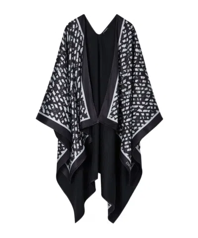Emporio Armani All-over Patterned Open Front Poncho In Black