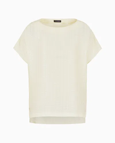 Emporio Armani Official Store All-over Rectangle-motif Top With Side Slits In Avorio