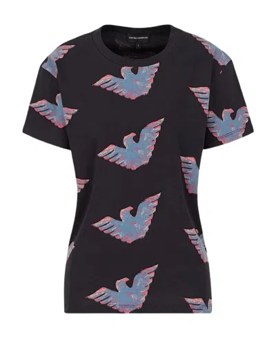 Emporio Armani All-over Watercolour Eagle T-shirt In Black