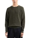 Emporio Armani Allover Bicolor Chevron Jacquard Wool Sweater In Dark Green