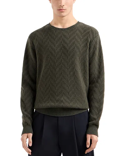 Emporio Armani Allover Bicolor Chevron Jacquard Wool Sweater In Dark Green