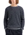 Emporio Armani Official Store Icon Virgin-wool Jumper With Two-tone Jacquard Chevron Motif In Fancy Blue