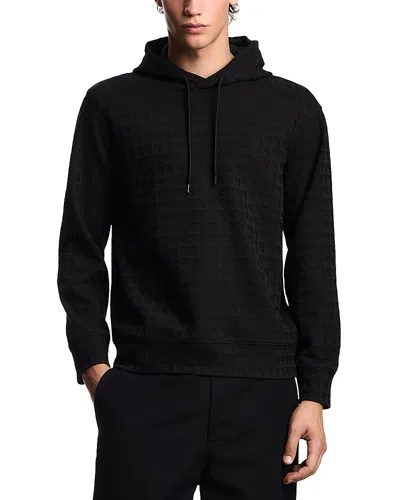 Emporio Armani Allover Eagle Jacquard Motif Hooded Sweatshirt In Black