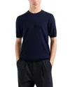 Emporio Armani Allover Jacquard Short Sleeve Sweater In Navy Blue
