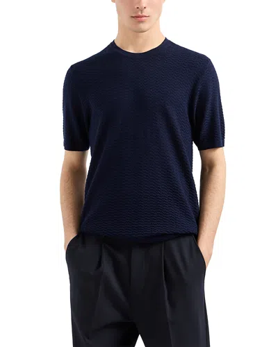 Emporio Armani Allover Jacquard Short Sleeve Sweater In Navy Blue