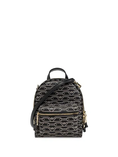 Emporio Armani Allover Logo Backpack In Black