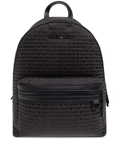 Emporio Armani Allover Logo Backpack In Black