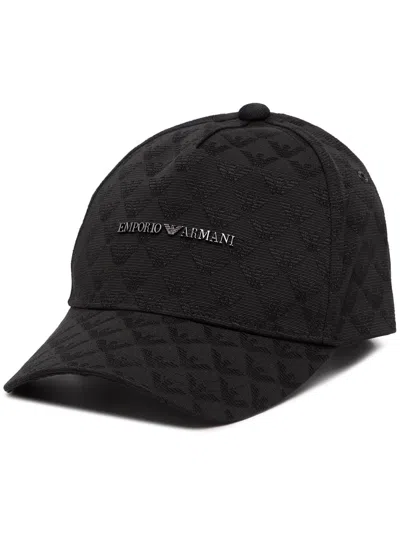 Emporio Armani Allover Logo Baseball Cap In Black