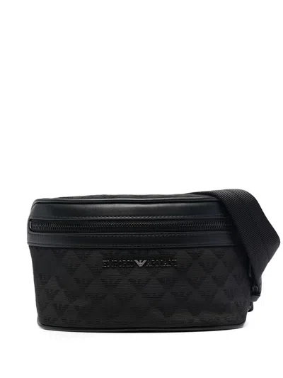 Emporio Armani Allover Logo Belt Bag In Black