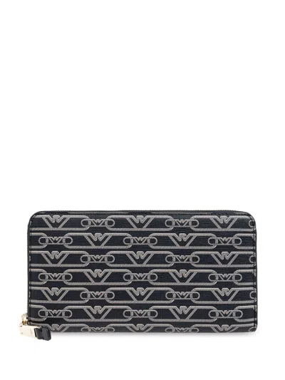 Emporio Armani Allover Logo Continental Wallet In Black
