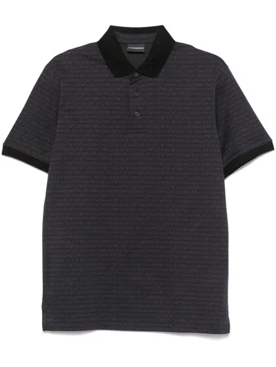 Emporio Armani Allover Logo Cotton Polo Shirt In Black
