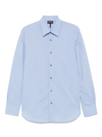 Emporio Armani Men's Allover Logo Cotton Shirt In Blue