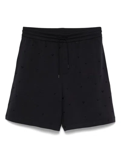 Emporio Armani Allover Logo Cotton Shorts In Black