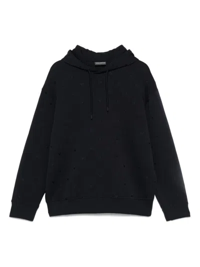 Emporio Armani Navy Blue Embroidered Logo Hoodie