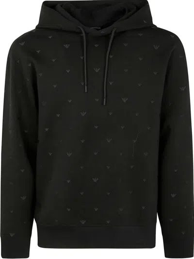 Emporio Armani Allover Logo Cotton Sweatshirt In Black