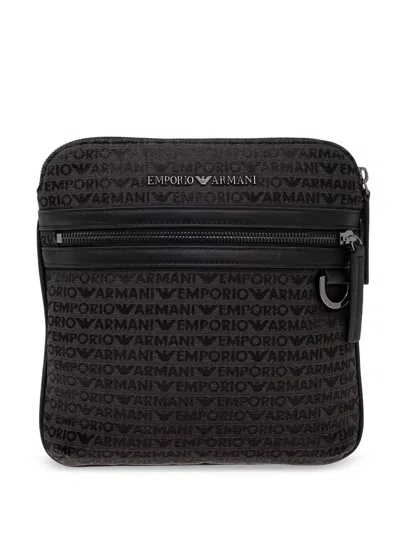 Emporio Armani Allover Logo Crossbody Bag In Black