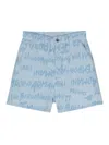 Emporio Armani Logo-print Chambray Shorts In Blue