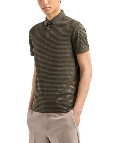 Emporio Armani Allover Logo Flocking Jersey Polo Shirt In Logo Jacquard Brown