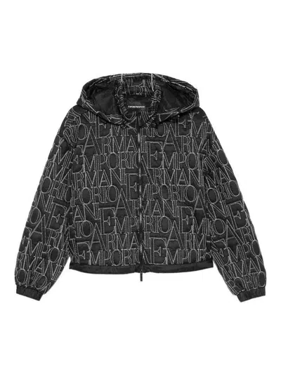 Emporio Armani Allover Logo Nylon Blouson Jacket In Black
