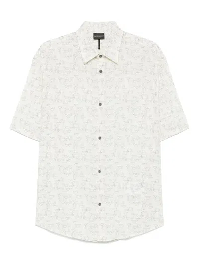 Emporio Armani White Classic Collar Printed Shirt In Marine