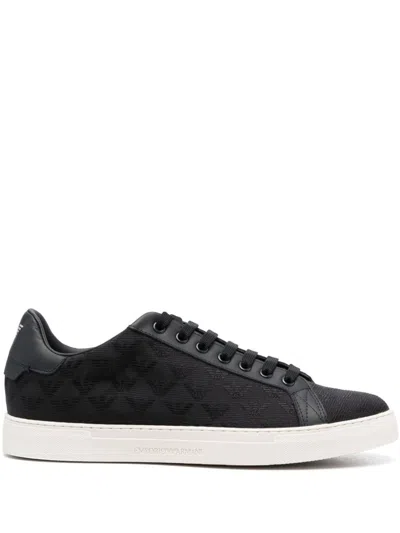 Emporio Armani Allover Logo Sneakers In Black