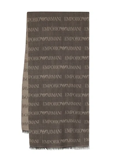 EMPORIO ARMANI EMPORIO ARMANI ALLOVER LOGO WOOL BLEND SCARF
