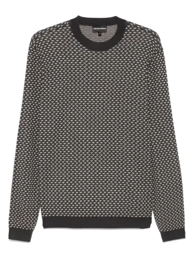 Emporio Armani Men's Allover Logo Wool Blend Sweater In Black