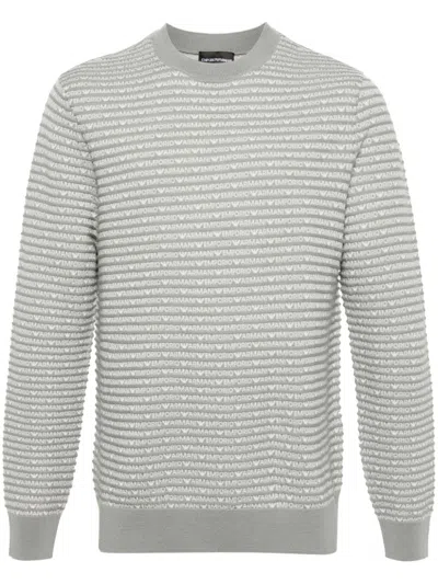 Emporio Armani Allover Logo Wool Jumper In Grey