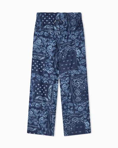 Emporio Armani Allover Print Chambray Trousers In Blue