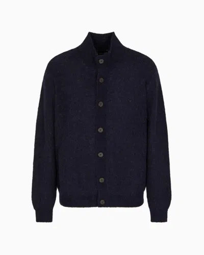 Emporio Armani Alpaca Blend Cardigan In Blue