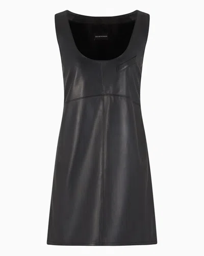 Emporio Armani Aniline Nappa Lambskin Round-neck Dress In Black