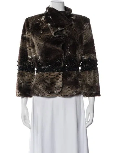 Pre-owned Emporio Armani Animal Print Faux Fur Jacket In Brown