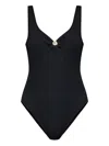 Emporio Armani Ribbed Texture V-neck Swimsuit In Black