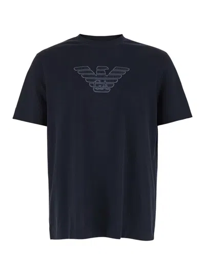 Emporio Armani Cotton T Shirt With Branding In Navy