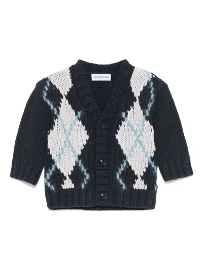 Emporio Armani Babies' Argyle-pattern Cardigan In Black