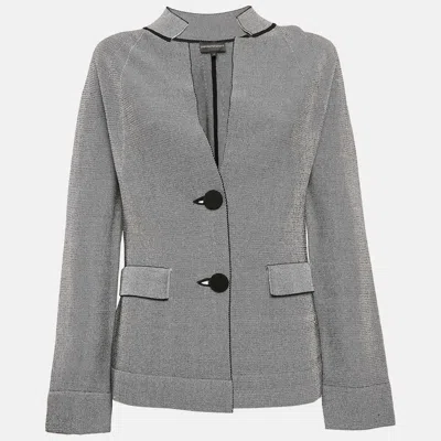 Emporio Armani Armani Black/white Knit Button Front Jacket In Gray