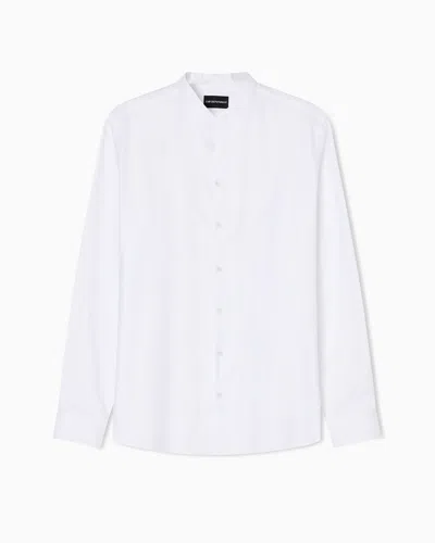 Emporio Armani Armure Cotton Shirt With Guru Collar In White