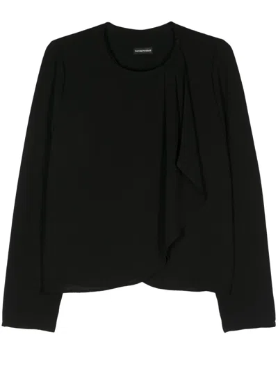 Emporio Armani Armure Crepe Wrap Jacket In Black