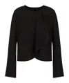 Emporio Armani Ruffle Hem Crepe Blazer Jacket In Black