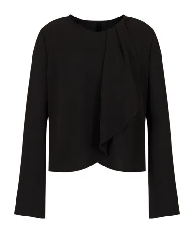 Emporio Armani Ruffle Hem Crepe Blazer Jacket In Black