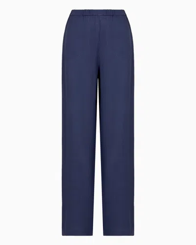 Emporio Armani Armure Viscose Trousers With An Elasticated Waist In Navy Blue