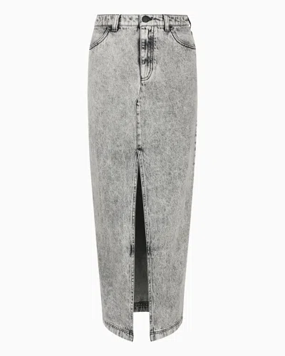 Emporio Armani Asv Black Blue Capsule Collection Long Skirt In Over-dyed Organic Denim In Grey