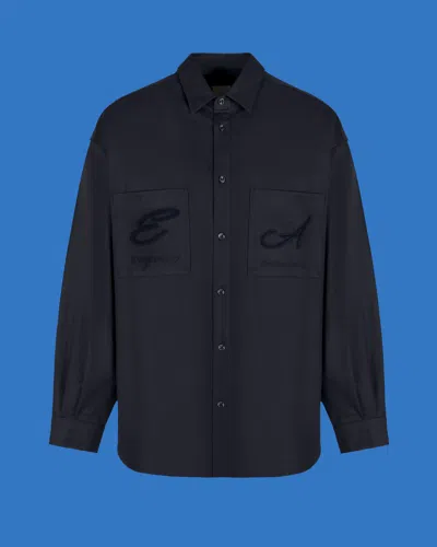 Emporio Armani Asv Black Blue Capsule Collection Oxford Cotton Shirt