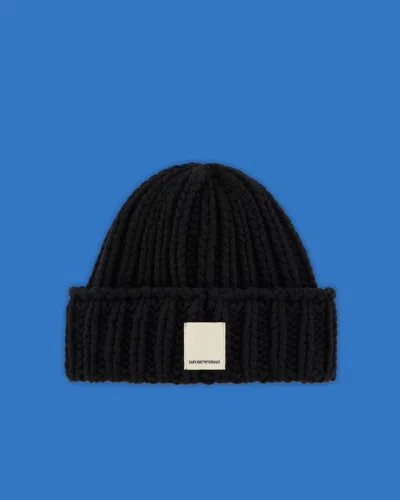 Emporio Armani Asv Black Blue Capsule Collection Ribbed Wool Beanie