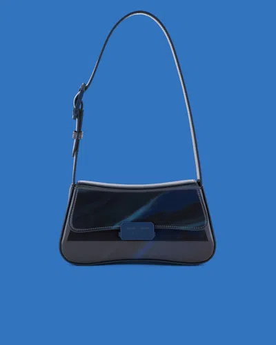 Emporio Armani Asv Black Blue Capsule Collection Shiny Cosmos-print Baguette Shoulder Bag In Patterned