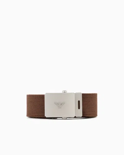 Emporio Armani Asv Black Blue Capsule Collection Webbing Belt In Brown