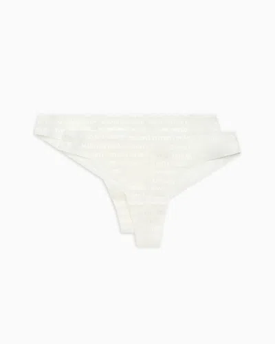 Emporio Armani Asv Brazilian Slips Aus Recyceltem, Doppellagigem Mesh Mit Durchgehendem Logo-schriftzug Im 2er-pack In Weiss