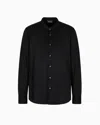 Emporio Armani Asv Clubwear Guru-collar Shirt In A Lyocell Blend Jersey With All-over Rhinestones In Black